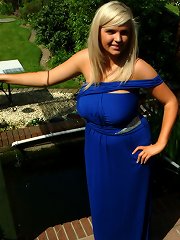 British big boob teen Ellie in sexy blue dress